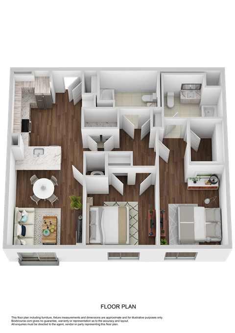 Floor plan for 2 beds, 2 baths